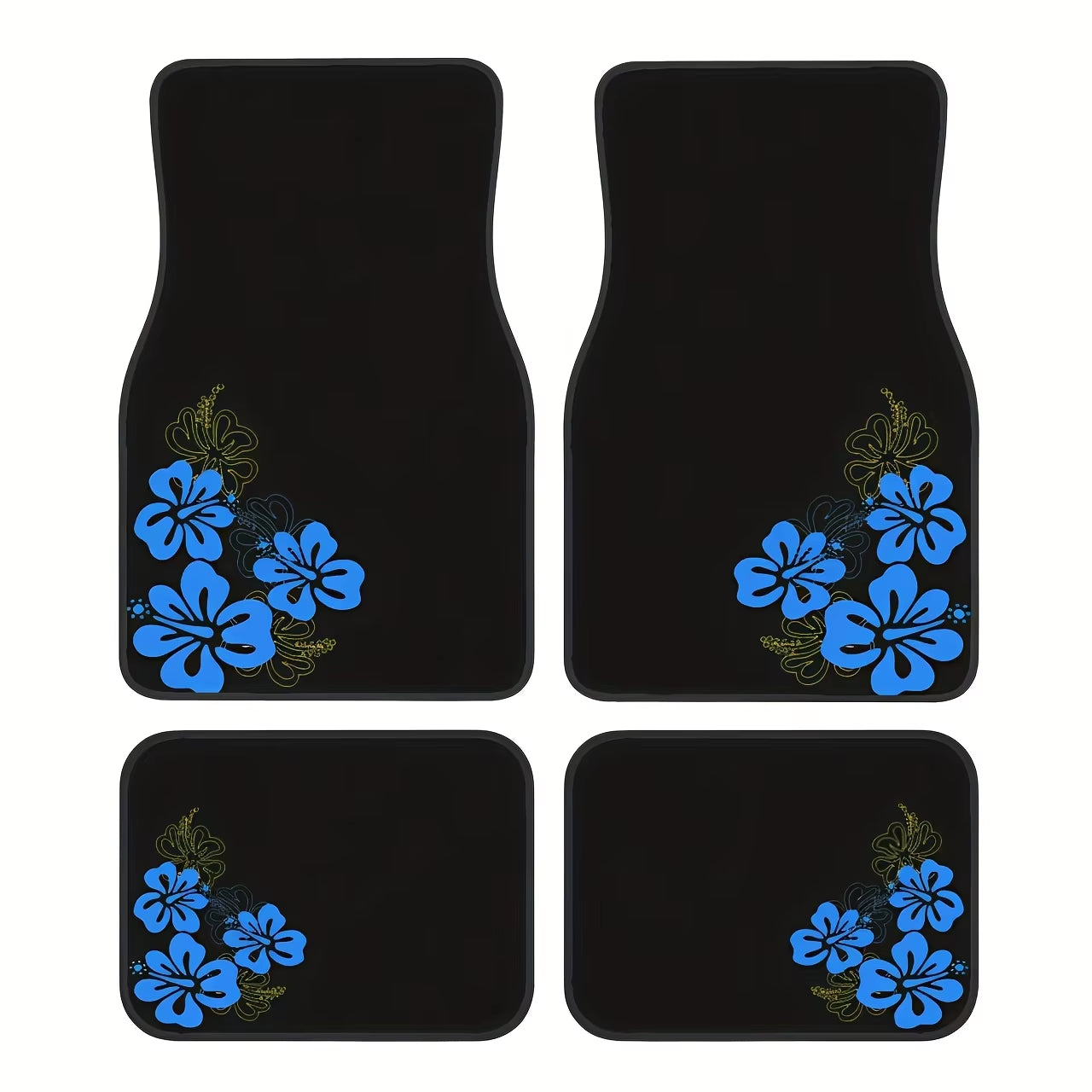 Lot de 4 tapis de sol voiture universels à fleurs bleues – Antidérapants et absorbants – Style élégant