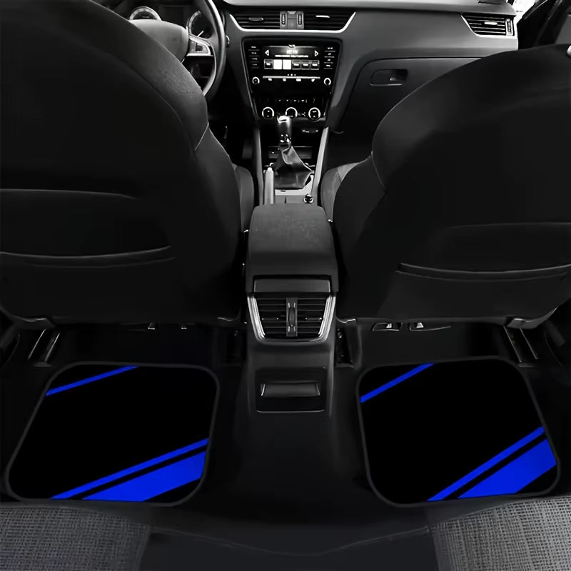 Tapis de sol voiture universels (x4) – Bandes bleues, style racing