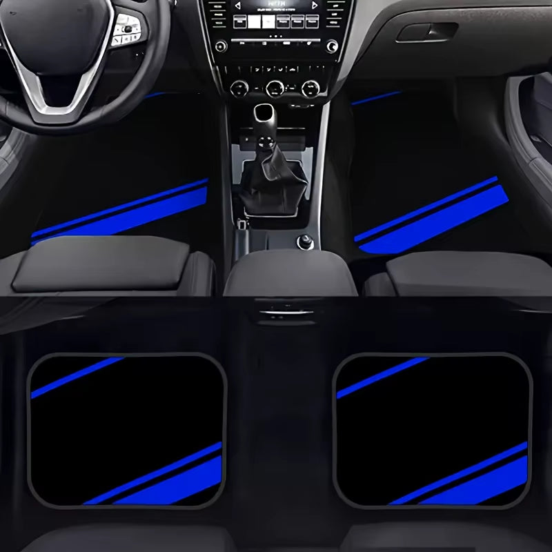 Tapis de sol voiture universels (x4) – Bandes bleues, style racing