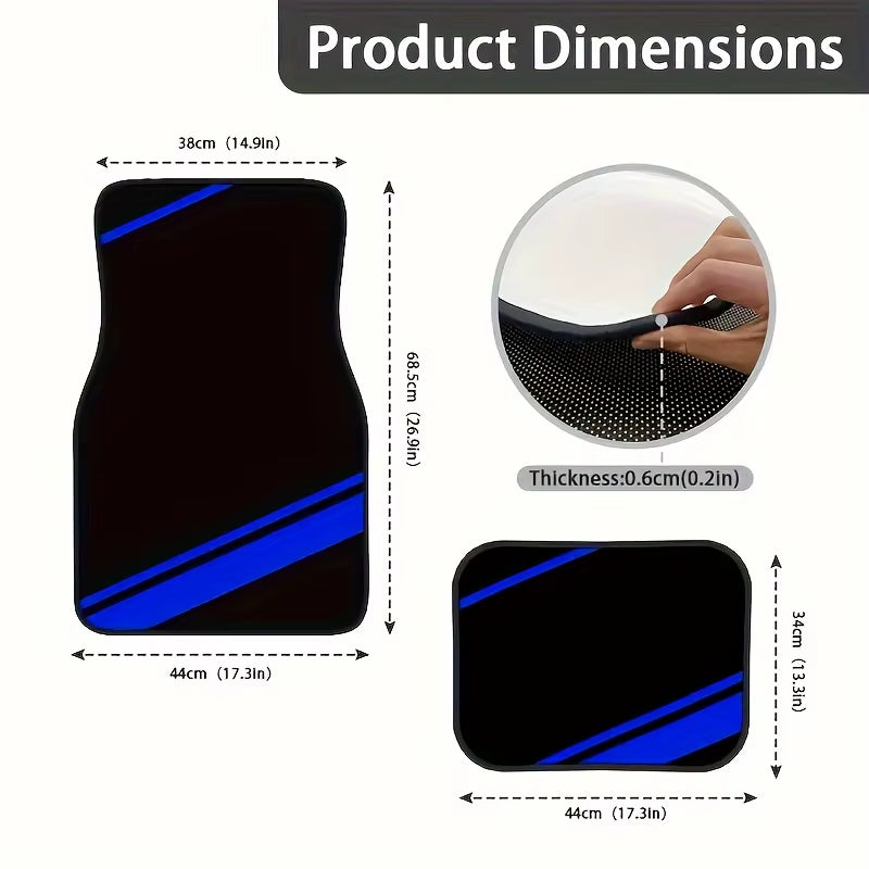 Tapis de sol voiture universels (x4) – Bandes bleues, style racing