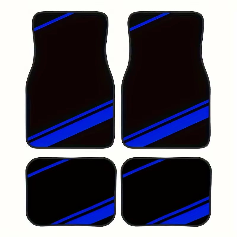 Tapis de sol voiture universels (x4) – Bandes bleues, style racing