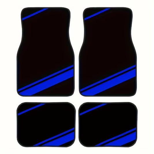 Tapis de sol voiture universels (x4) – Bandes bleues, style racing